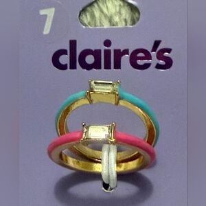Claire's Gold Rings with Pink and Turquoise Enamel